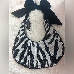 From India to you zebra beaded shoulder Bag with velvet strap